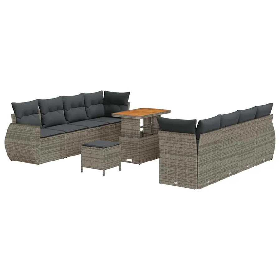 Ensemble de canapé de jardin avec coussin 11 pcs Gris polyrotin - 2