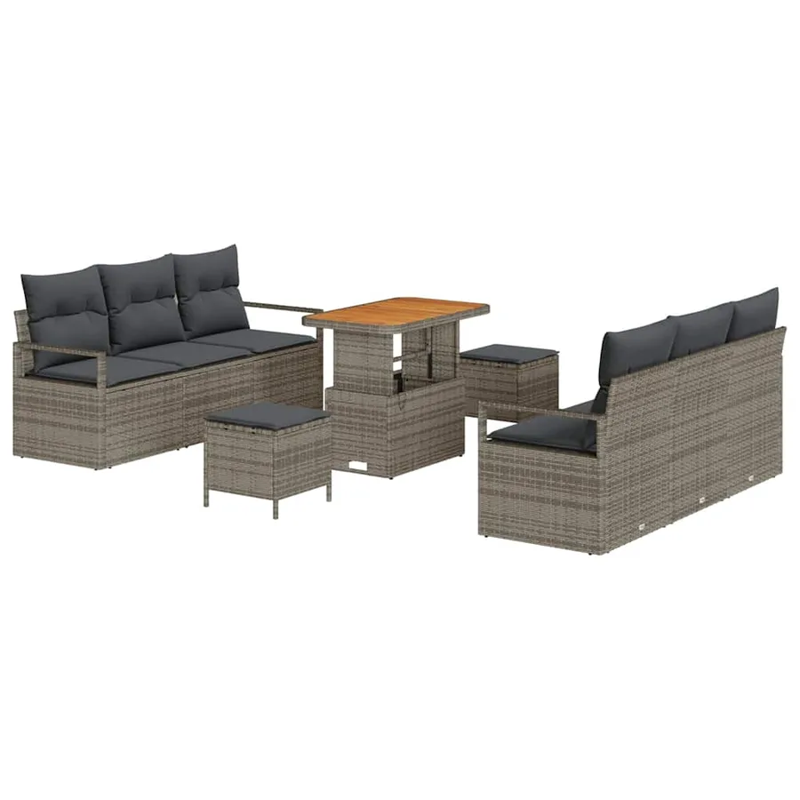 Ensemble de canapé de jardin 9 pcs Gris Poly rotin - 2