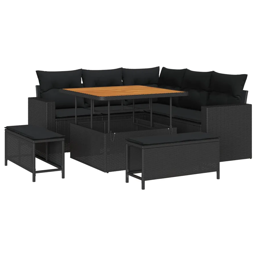 Ensemble de canapé de jardin 8 pcs Noir polyrotin - 2