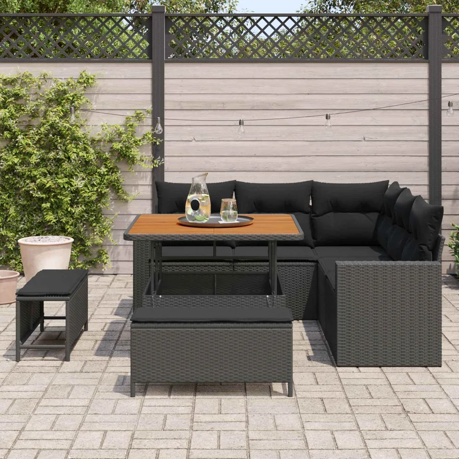 Ensemble de canapé de jardin 8 pcs Noir polyrotin - 3