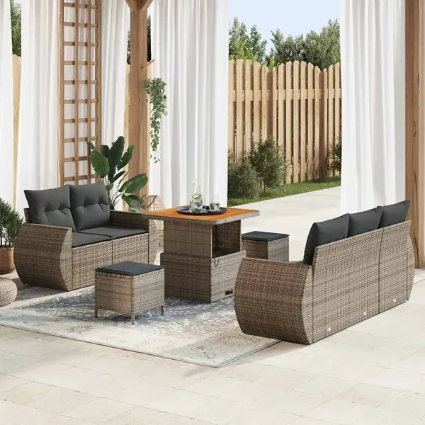Ensemble de canapé de jardin 8 pcs Gris polyrotin