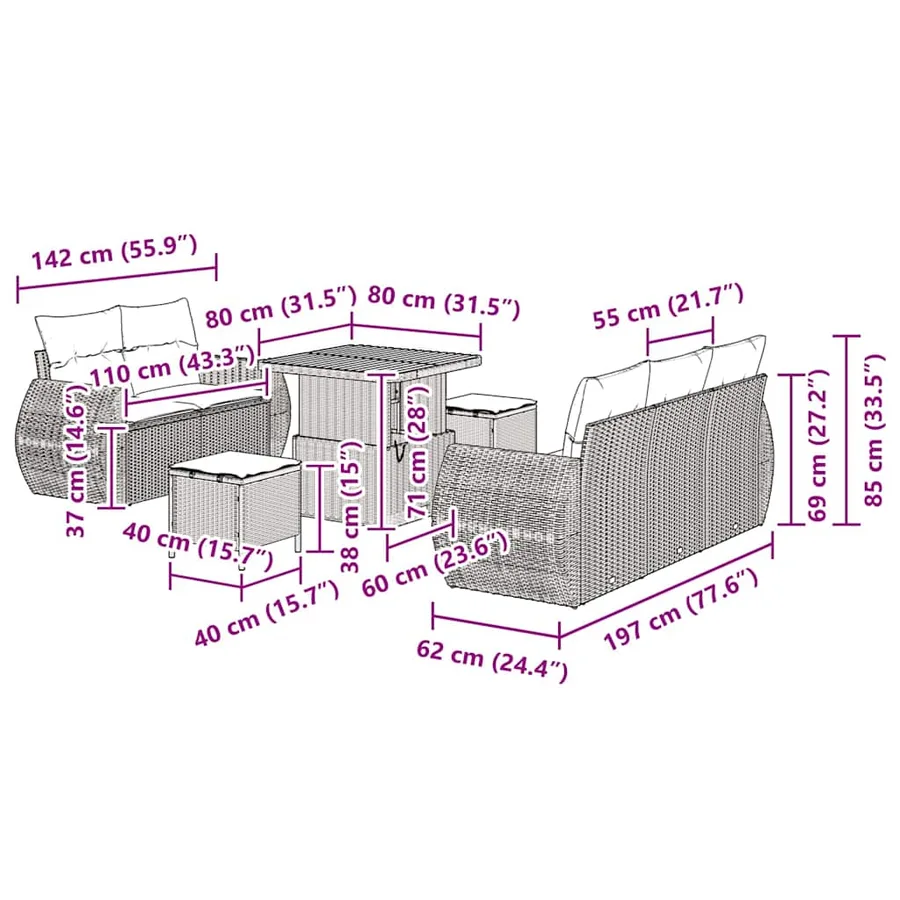 Ensemble de canapé de jardin 8 pcs Gris polyrotin - 12
