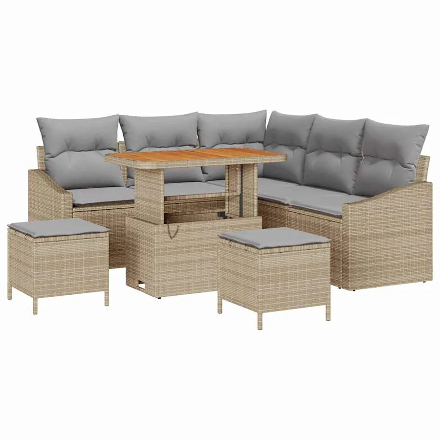 Ensemble de canapé de jardin 8 pcs Beige Poly rotin - 2