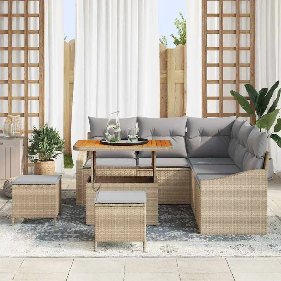 Ensemble de canapé de jardin 8 pcs Beige Poly rotin - 3