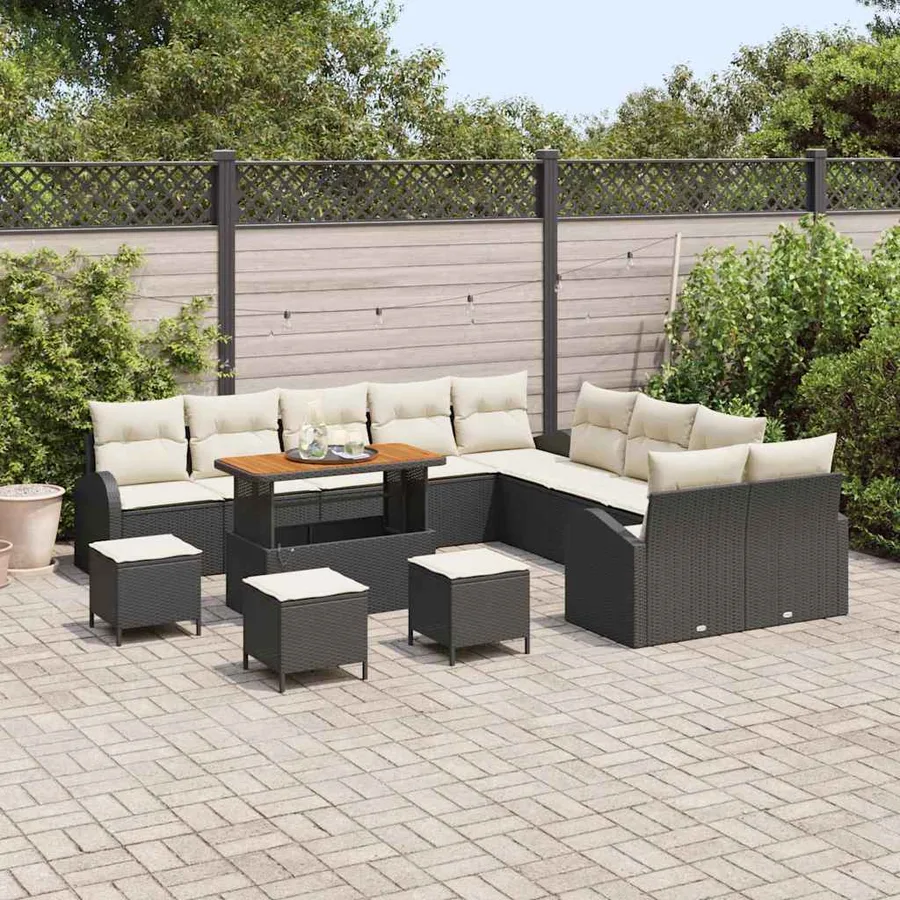 Ensemble de canapé de jardin avec coussin 14 pcs Noir et Crème - 3