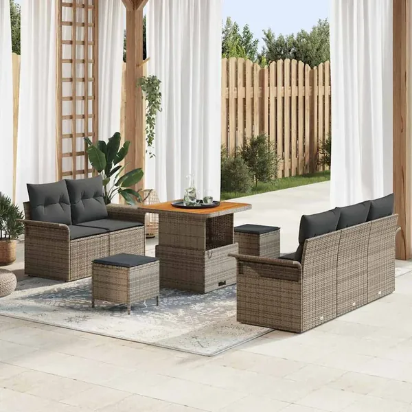 Ensemble de canapé de jardin avec coussin 8 pcs Gris polyrotin