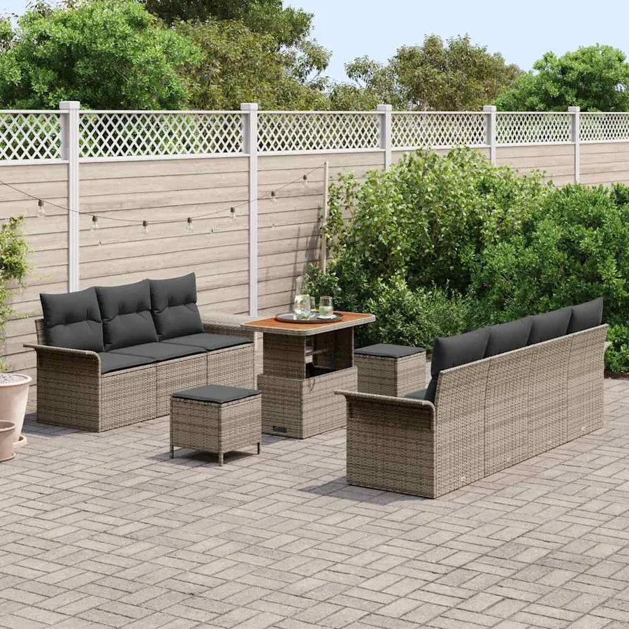 Ensemble de canapé de jardin avec coussin 10 pcs Gris polyrotin - 3