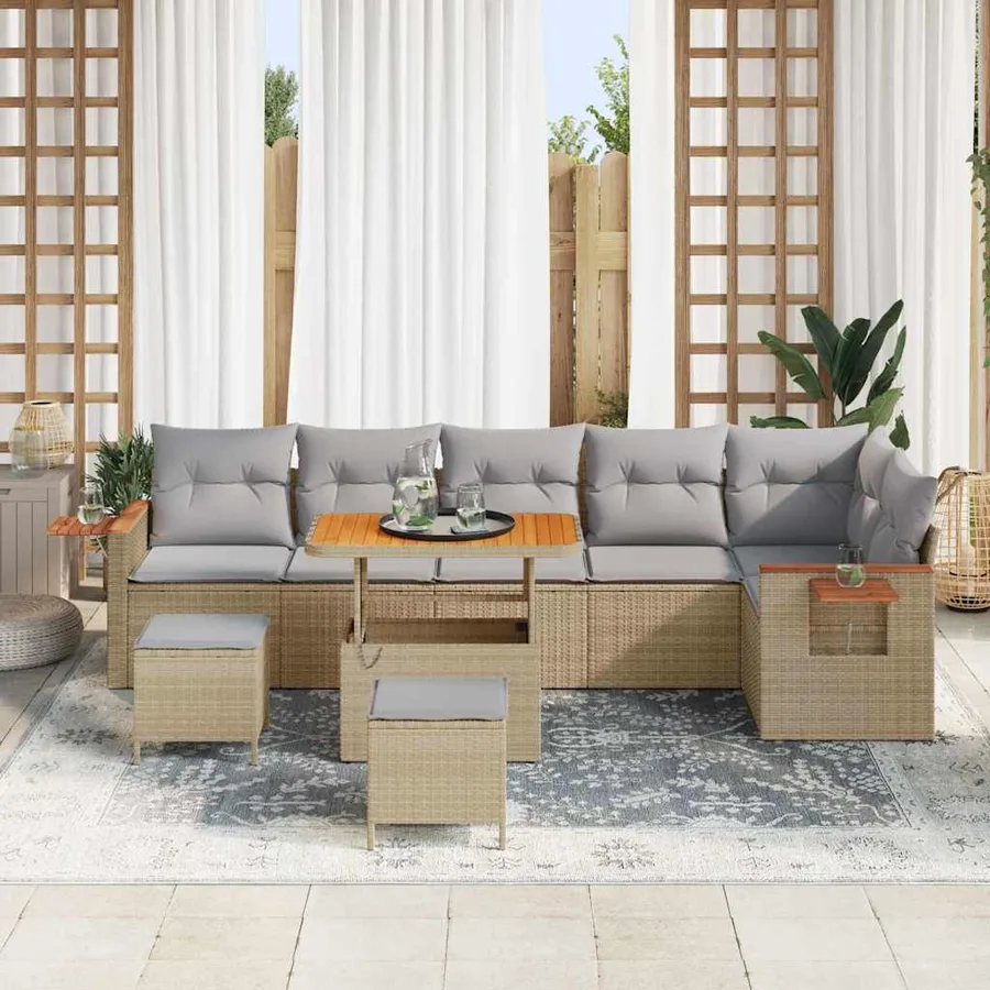 Ensemble de canapé de jardin 11 pcs Beige et Gris clair - 3