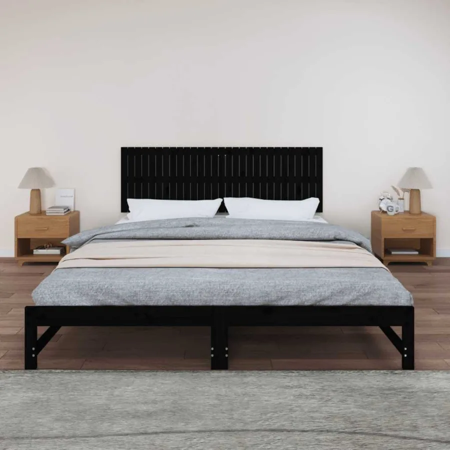 Tête de lit murale Noir 185x3x60 cm Bois massif de pin - 3