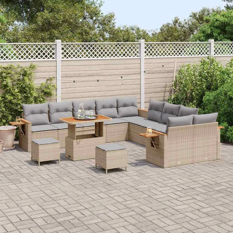 Ensemble de canapé de jardin 17 pcs Beige et Gris clair - 3