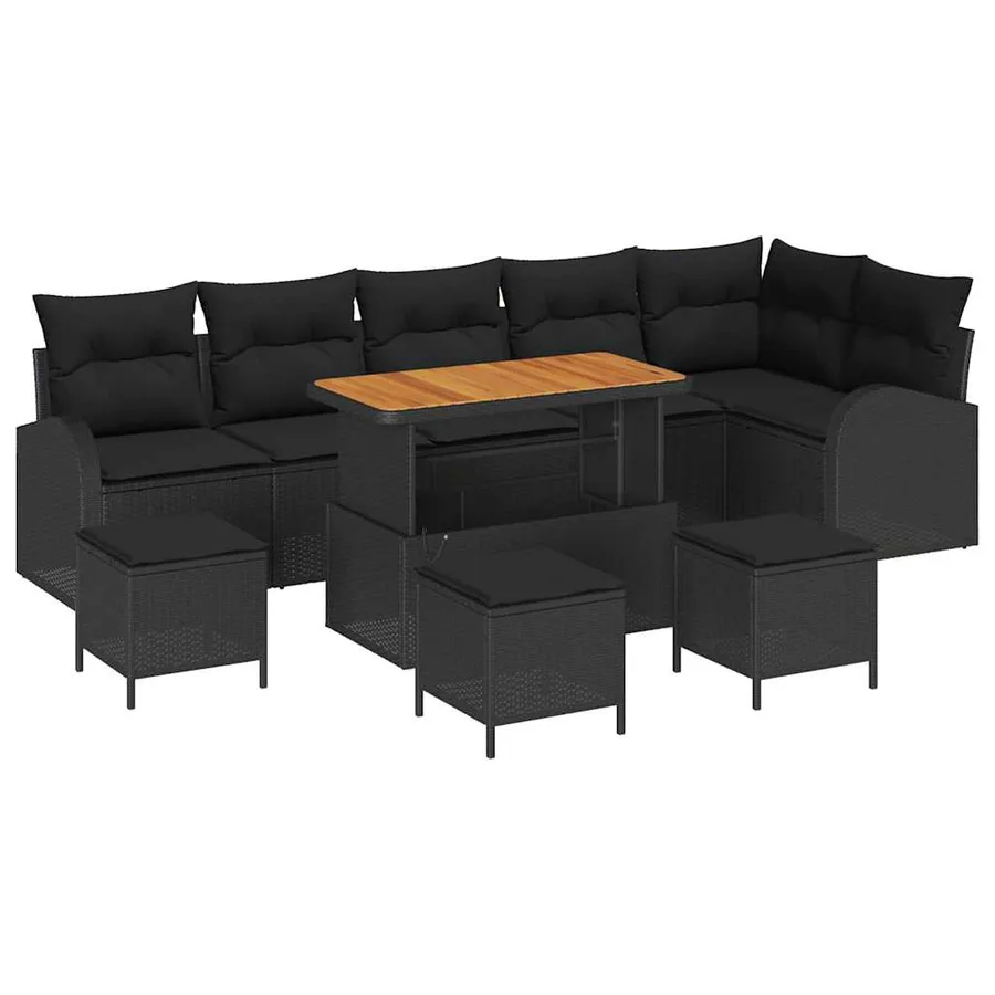 Ensemble de canapé de jardin avec coussin 10 pcs Noir polyrotin - 2
