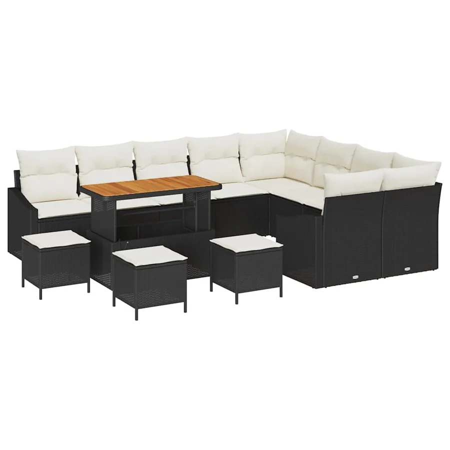 Ensemble de canapé de jardin avec coussin 13 pcs Noir polyrotin - 2