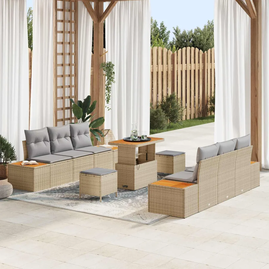 Ensemble de canapé de jardin 9 pcs Beige et Gris clair