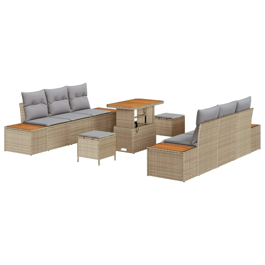 Ensemble de canapé de jardin 9 pcs Beige et Gris clair - 2