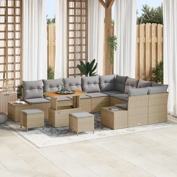 Ensemble de canapé de jardin 12 pcs Beige polyrotin