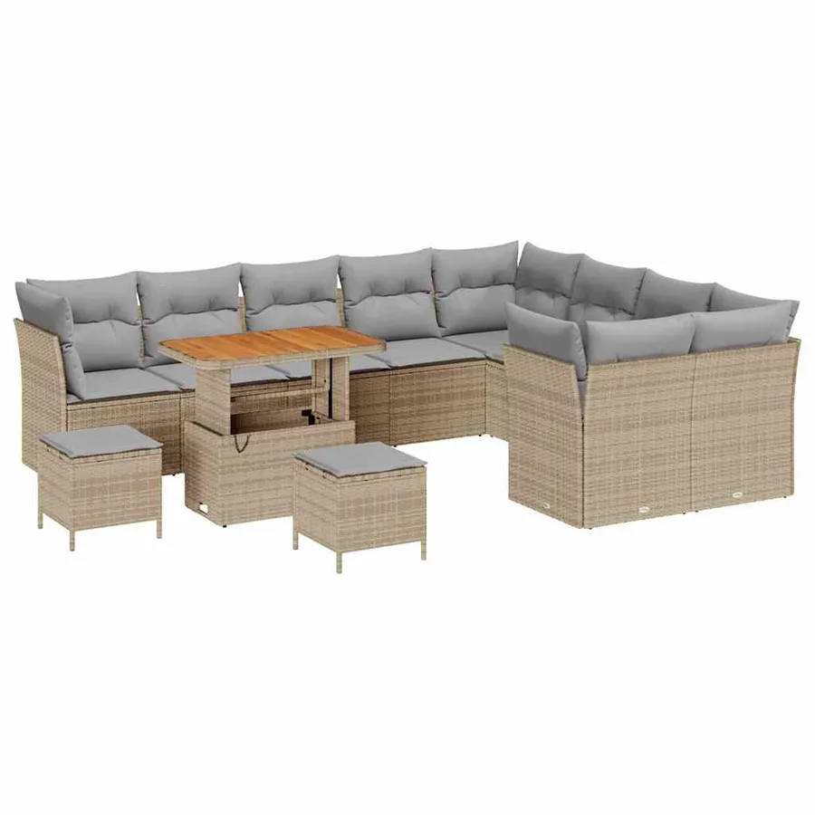 Ensemble de canapé de jardin 12 pcs beige et gris clair - 2