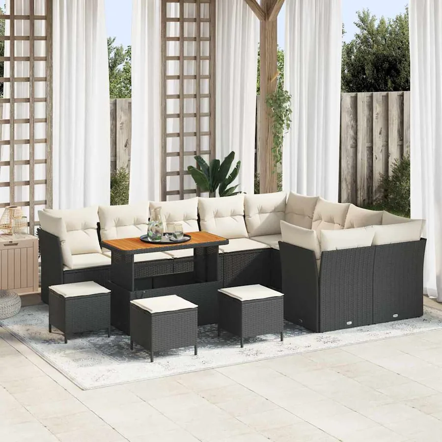 Ensemble de canapé de jardin avec coussin 13 pcs Noir et crème