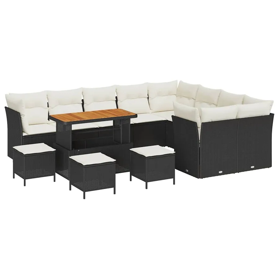 Ensemble de canapé de jardin avec coussin 13 pcs Noir et crème - 2
