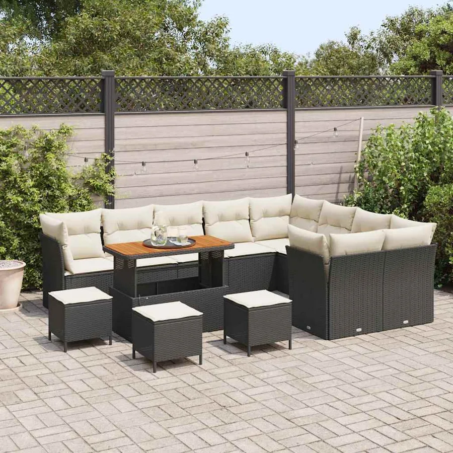 Ensemble de canapé de jardin avec coussin 13 pcs Noir et crème - 3