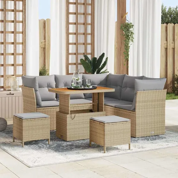 Ensemble de canapé de jardin 8 pcs beige et gris clair