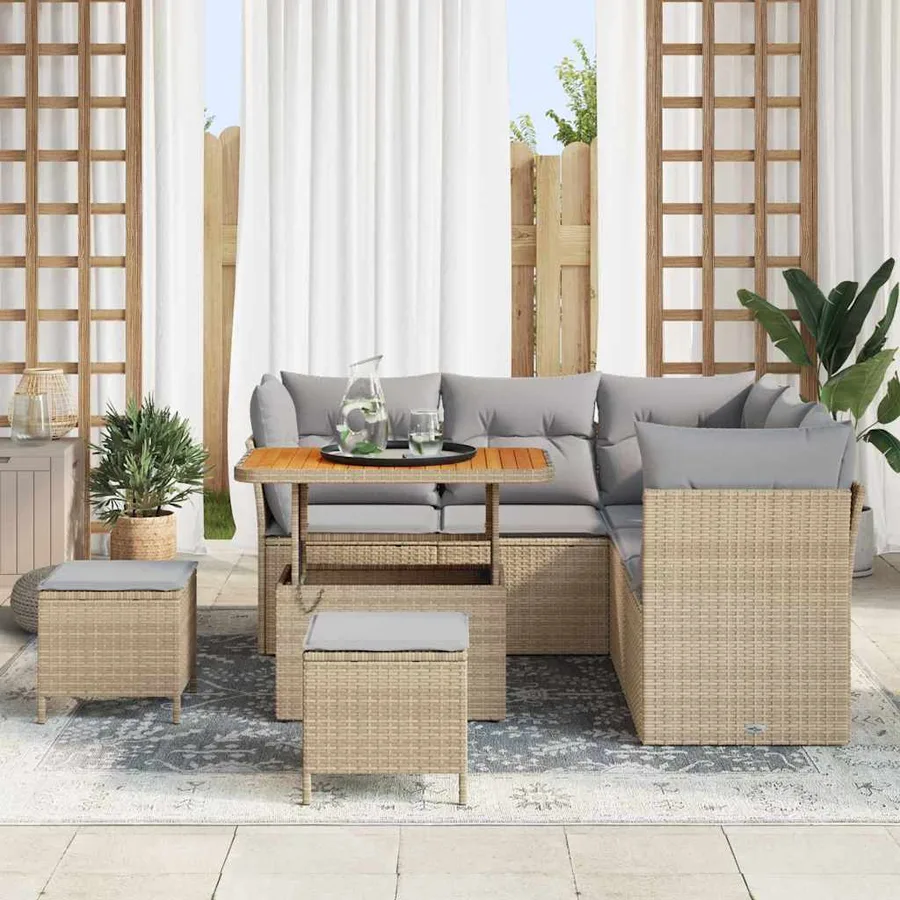 Ensemble de canapé de jardin 8 pcs beige et gris clair - 3