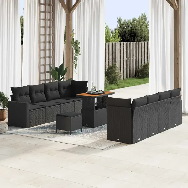 Ensemble de canapé de jardin 11 pcs Noir polyrotin