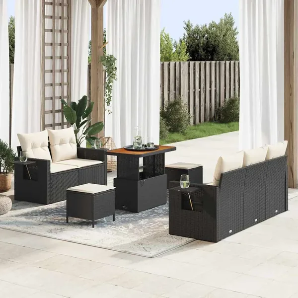 Ensemble de canapé de jardin avec coussin 8 pcs Noir polyrotin