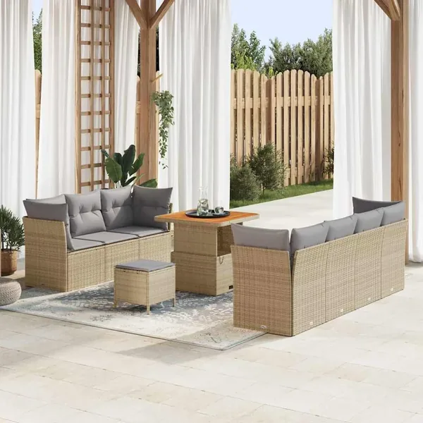 Ensemble de canapé de jardin 10 pcs Beige polyrotin