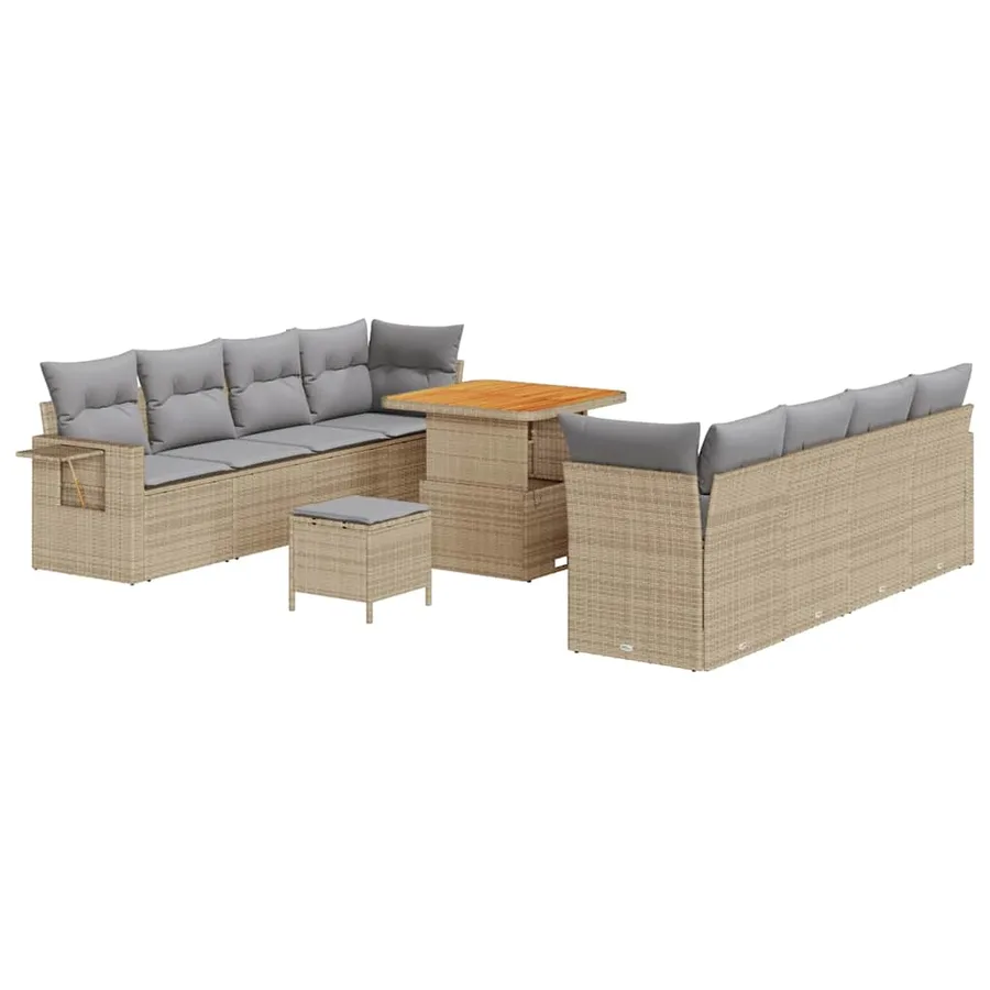 Ensemble de canapé de jardin 11 pcs Beige Poly rotin - 2