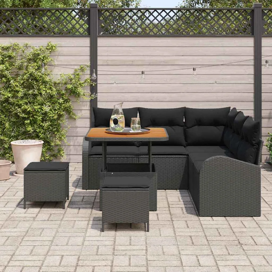 Ensemble de canapé de jardin avec coussin 8 pcs Noir polyrotin - 3