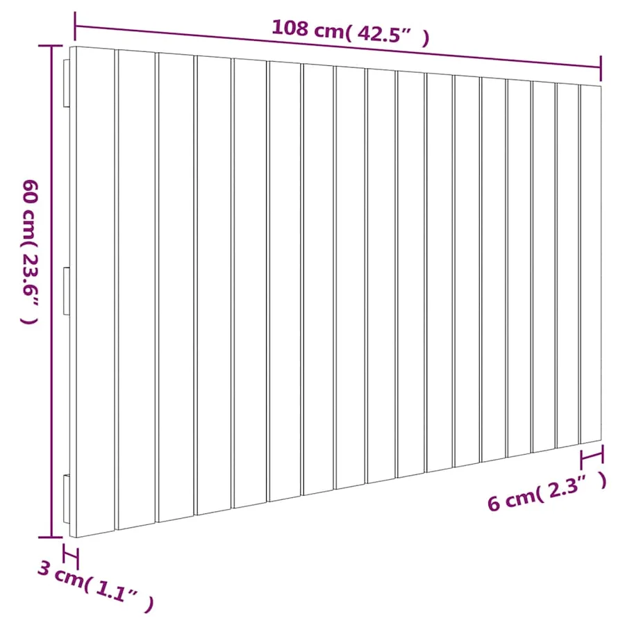 Tête de lit murale Noir 108x3x60 cm Bois massif de pin - 8