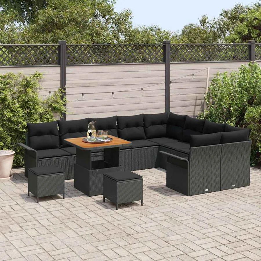 Ensemble de canapé de jardin avec coussin 12 pcs Noir polyrotin - 3