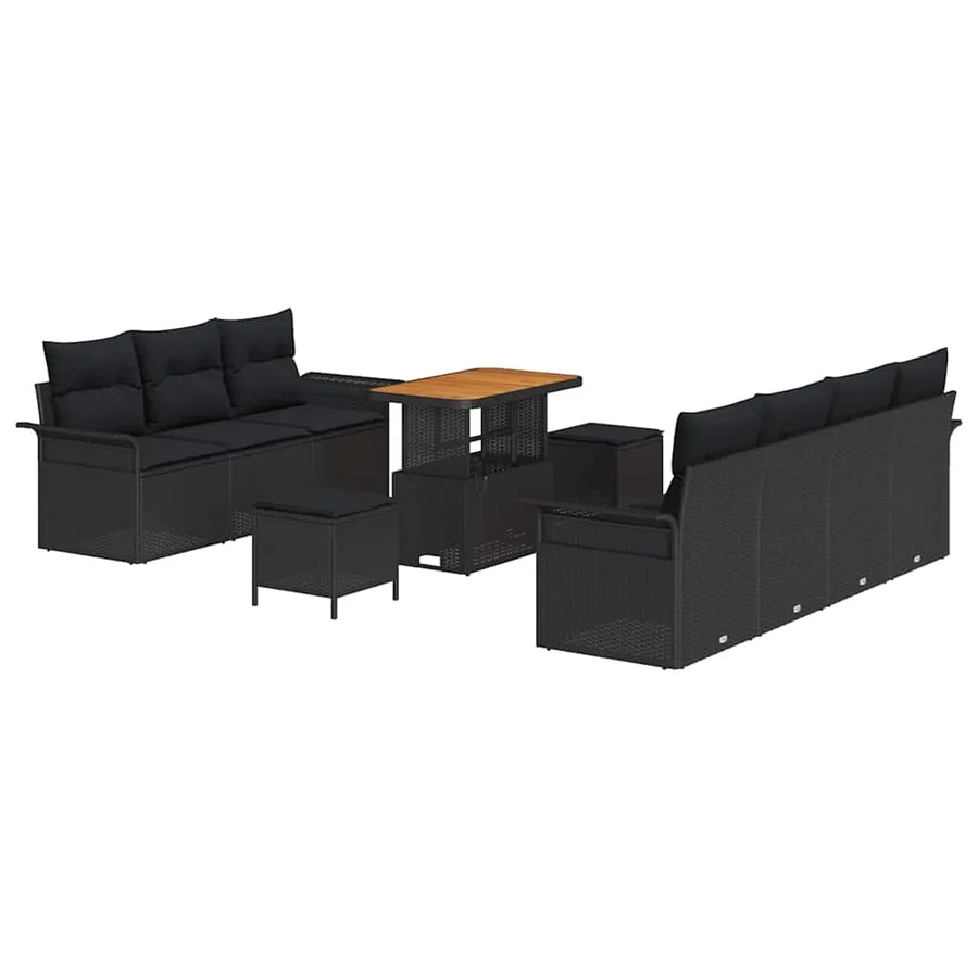 Ensemble de canapé de jardin avec coussin 10 pcs Noir polyrotin - 2