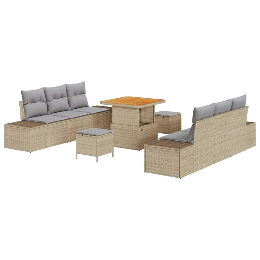 Ensemble de canapé de jardin avec coussin 9 pcs Beige polyrotin - 2