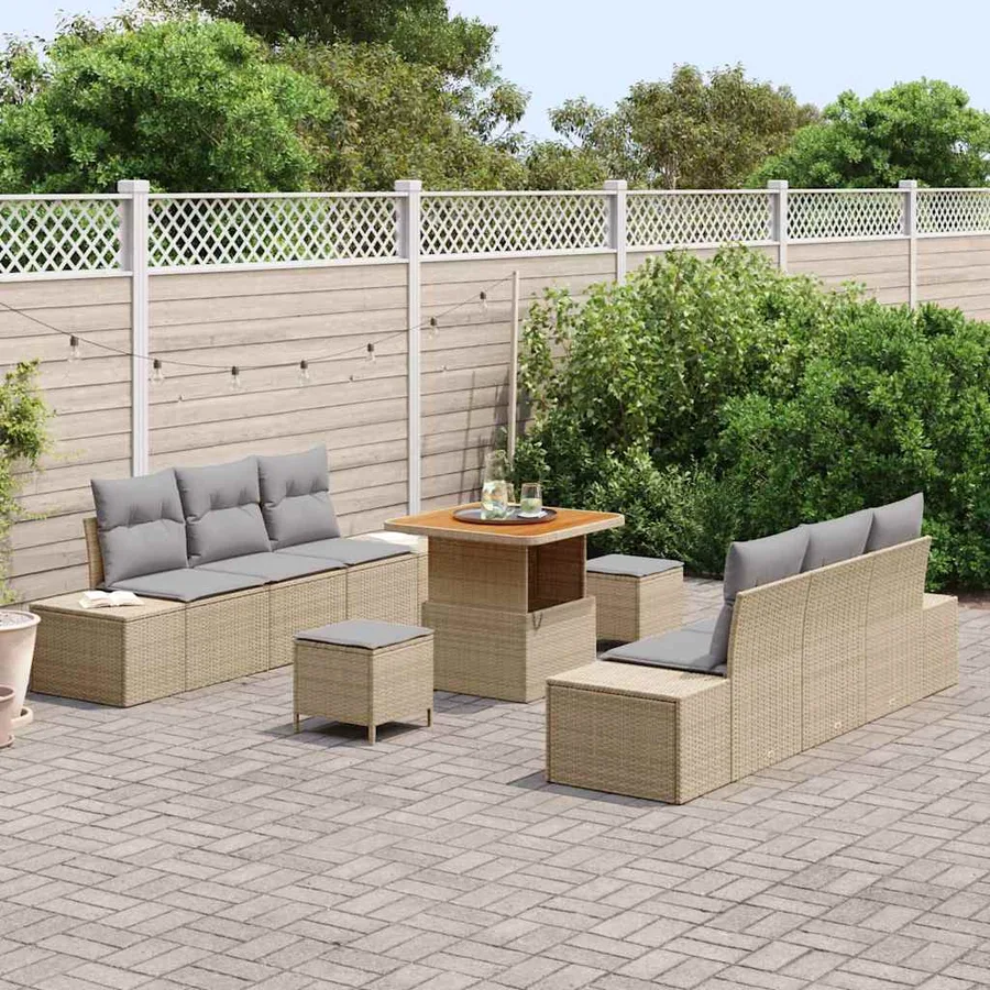 Ensemble de canapé de jardin avec coussin 9 pcs Beige polyrotin - 3