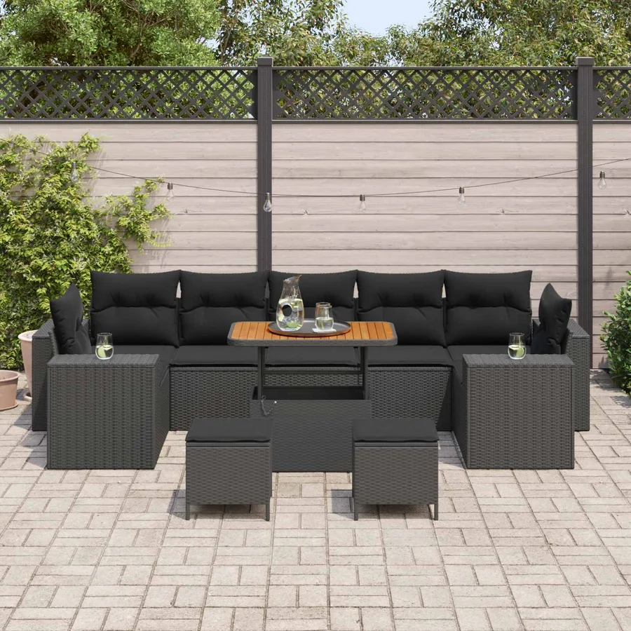 Ensemble de canapé de jardin 10 pcs Noir polyrotin - 3