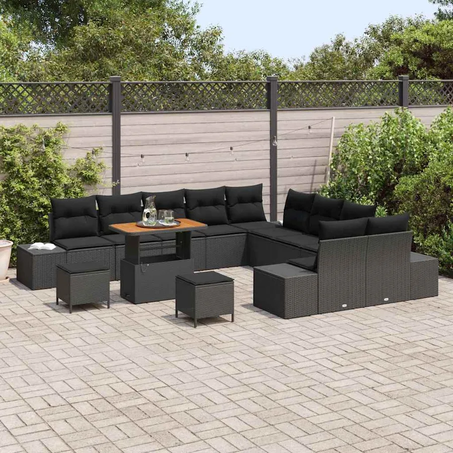Ensemble de canapé de jardin avec coussin 13 pcs Noir polyrotin - 3