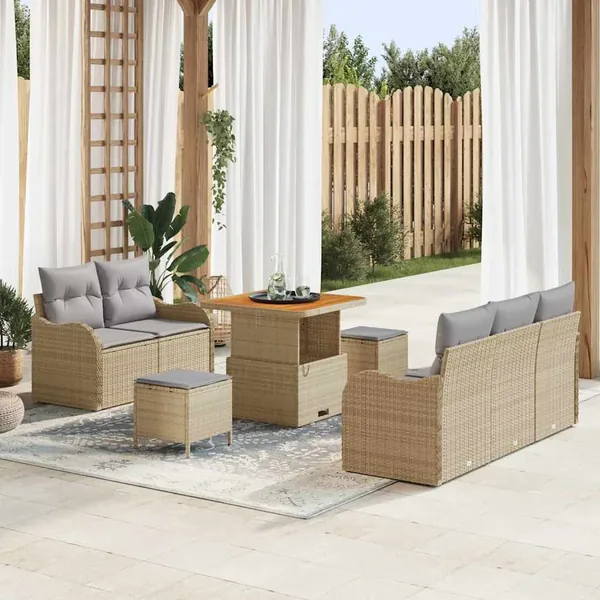 Ensemble de canapé de jardin avec coussin 8 pcs Beige polyrotin