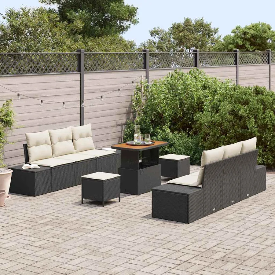 Ensemble de canapé de jardin avec coussin 9 pcs Noir polyrotin - 3