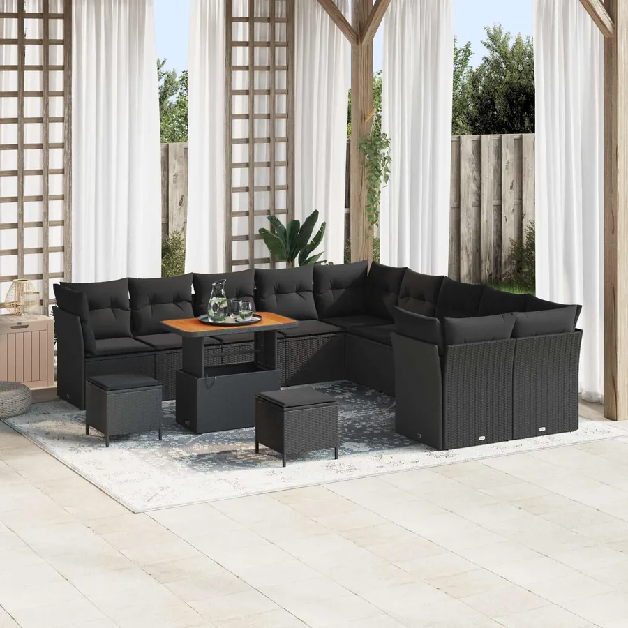Ensemble de canapé de jardin avec coussin 13 pcs Noir
