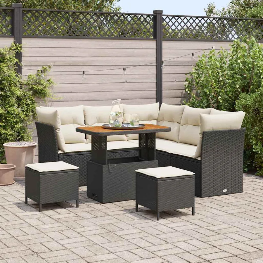 Ensemble de canapé de jardin avec coussin 8 pcs Noir et crème