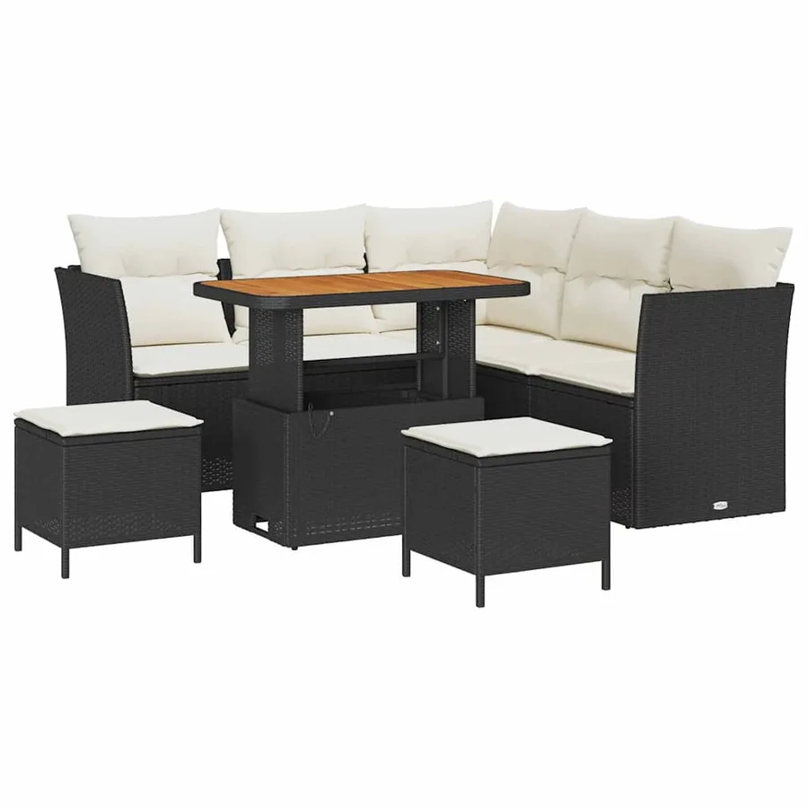 Ensemble de canapé de jardin avec coussin 8 pcs Noir et crème - 2