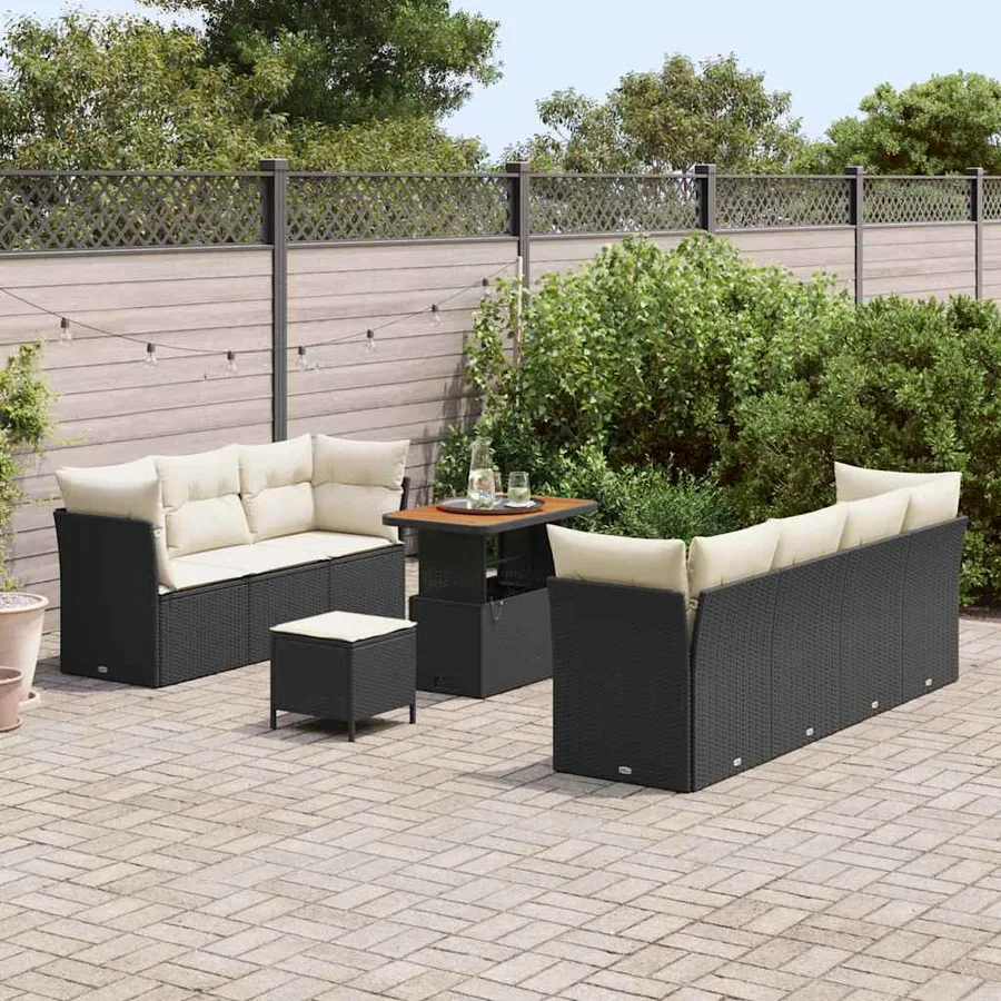 Ensemble de canapé de jardin avec coussin 10 pcs Noir et crème - 3