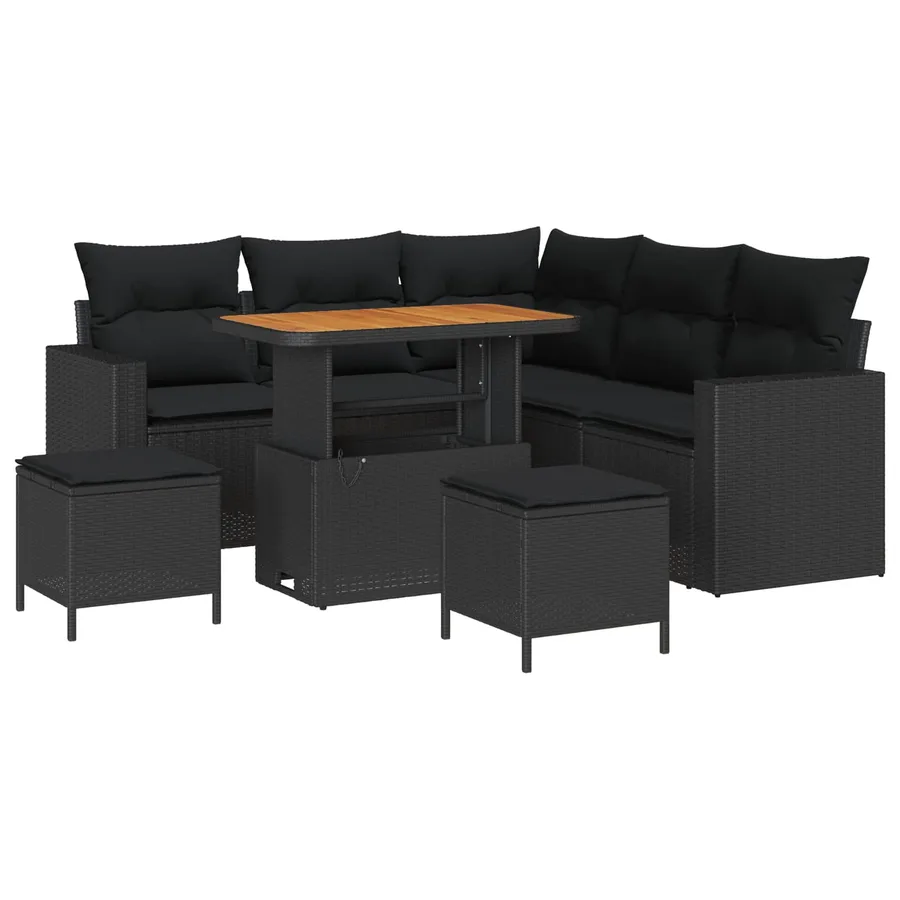 Ensemble de canapé de jardin avec coussin 9 pcs Noir polyrotin - 2