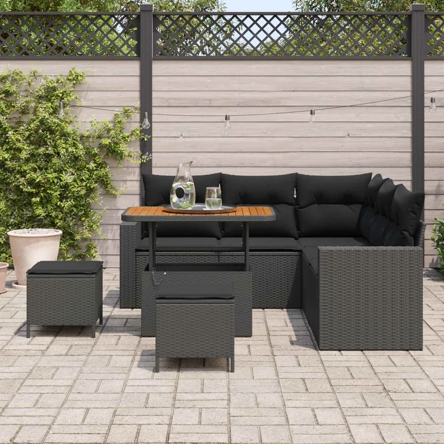 Ensemble de canapé de jardin avec coussin 9 pcs Noir polyrotin - 3