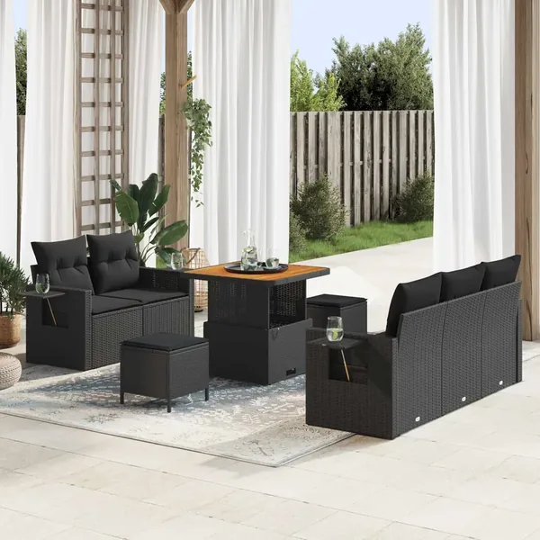 Ensemble de canapé de jardin avec coussin 10 pcs Noir polyrotin