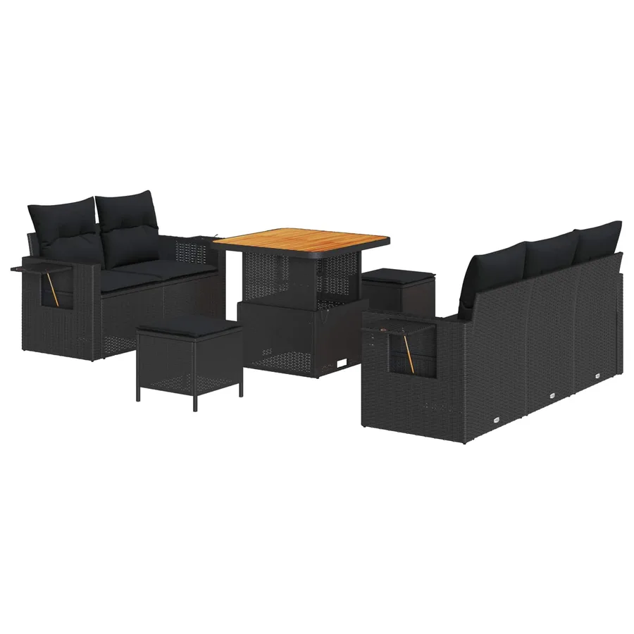 Ensemble de canapé de jardin avec coussin 10 pcs Noir polyrotin - 2