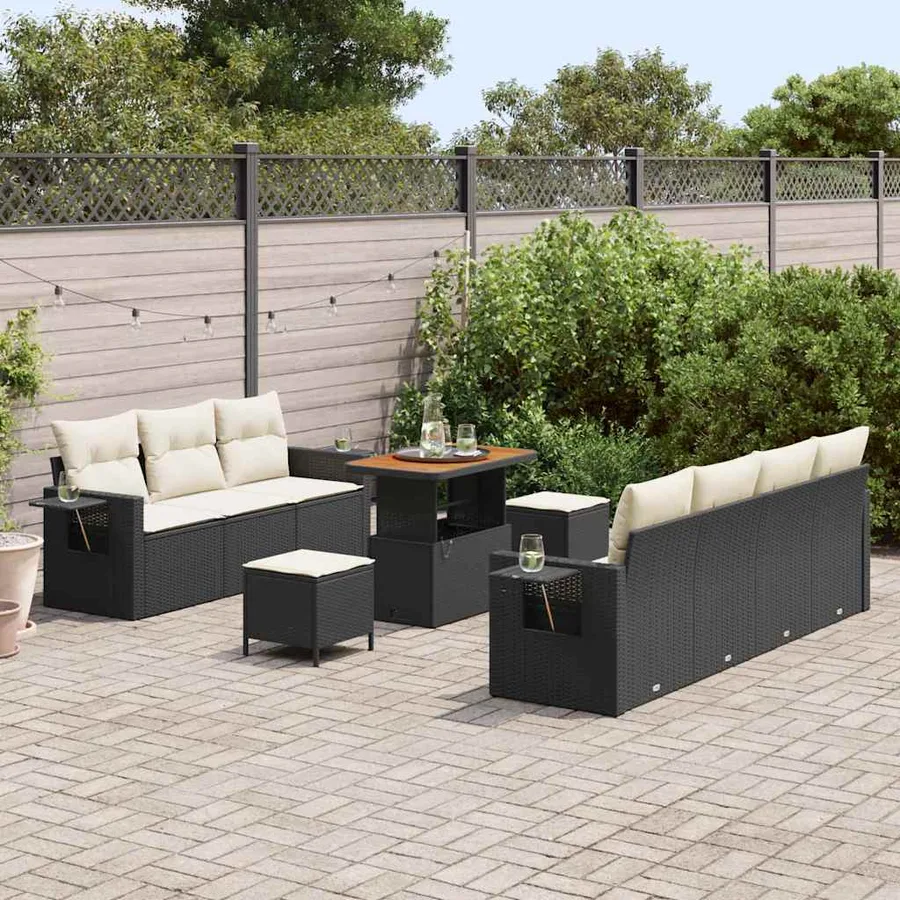 Ensemble de canapé de jardin avec coussin 10 pcs Noir et crème - 3