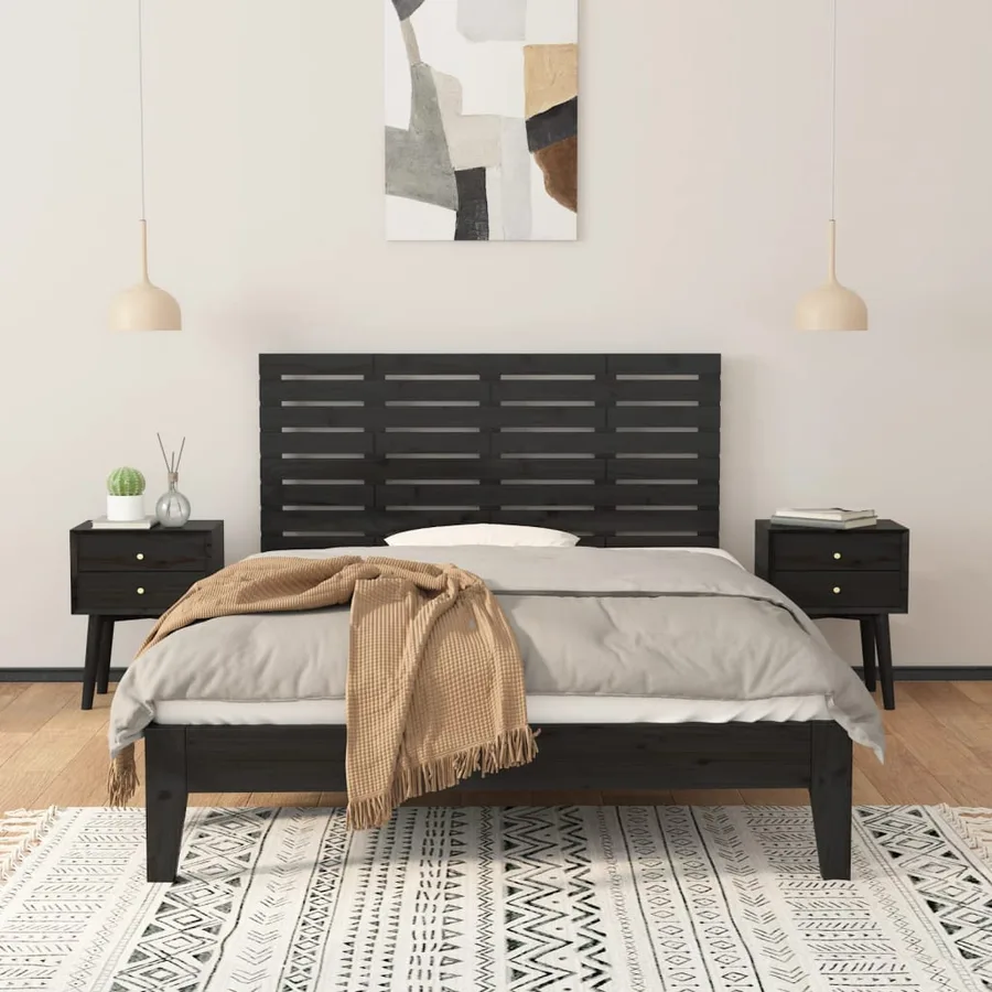 Tête de lit murale Noir 146x3x63 cm Bois massif de pin - 3