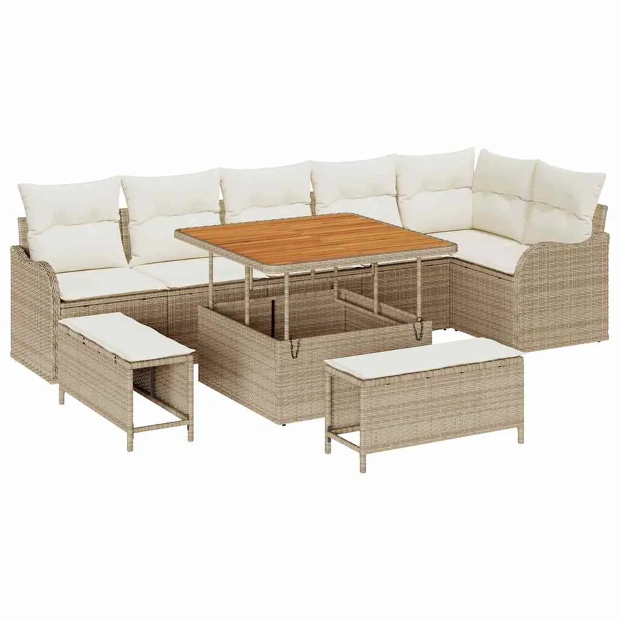 Ensemble de canapé de jardin avec coussin 9 pcs Beige et crème - 2